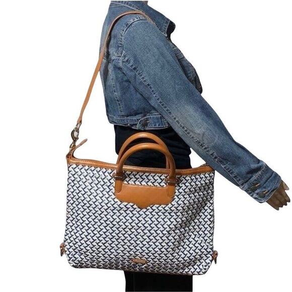 Rebecca Minkoff Womens Handbag Leather Woven Purse Shoulder Bag Blue White - Picture 2 of 16